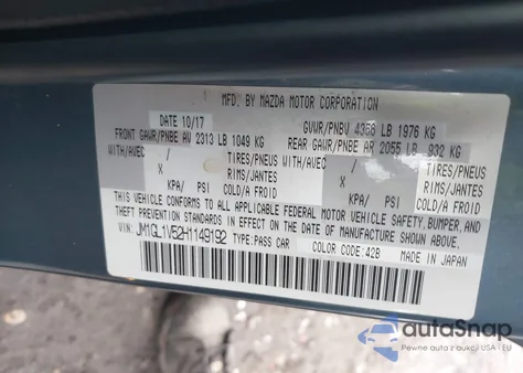 2017 Mazda Mazda6 Touring z USA, uszkodzony, nr VIN JM1GL1V52H1149192